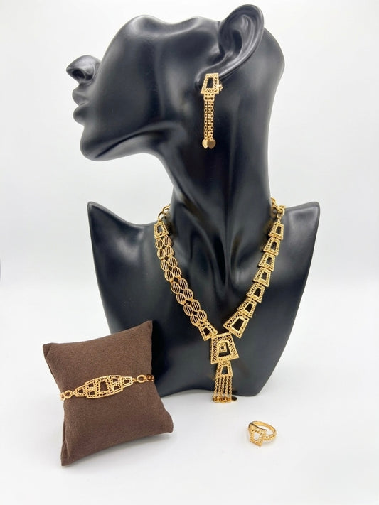 Layered Filigree Square Pendant Necklace