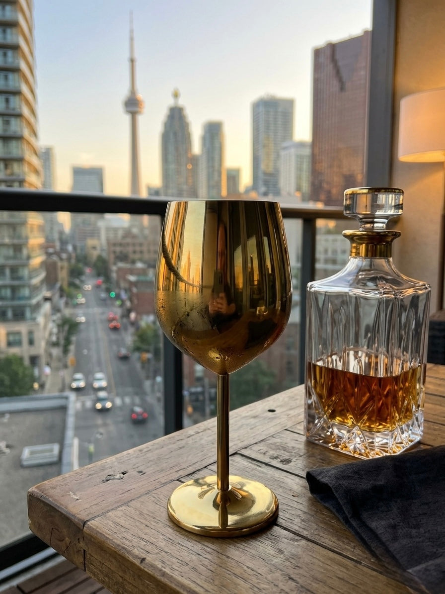 18/8 Stainless Steel Gold & Steel Wine Goblet – Unbreakable Insulated Metallic Wine Glass for Outdoor, Pool & Home Decor