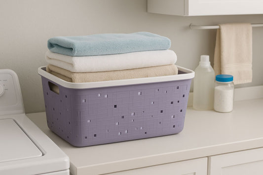 White Plastic Storage Basket with Handles Laundry & Pantry Organizer Bin