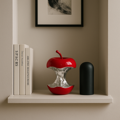 Decorative Apple Core Sculptures – Red, White, Black (Plastic, 8.5” & 5.8” Tall)