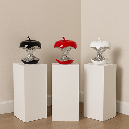Decorative Apple Core Sculptures – Red, White, Black (Plastic, 8.5” & 5.8” Tall)