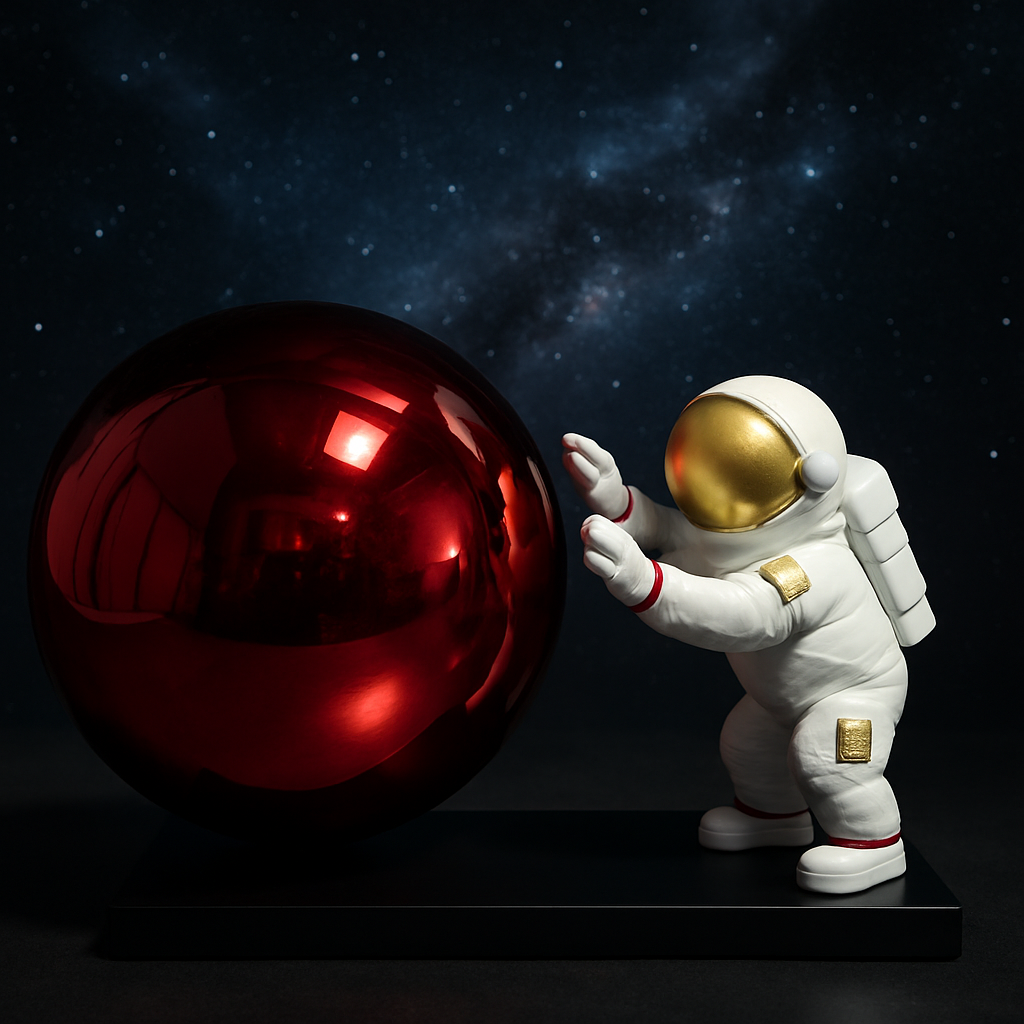 Ceramic Astronaut Figurine with Shiny Red Orb — Modern Space Decor Accent
