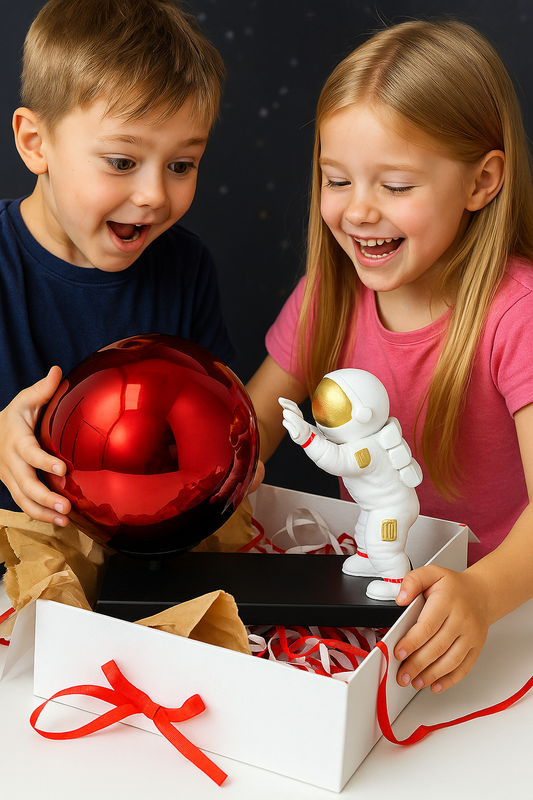 Ceramic Astronaut Figurine with Shiny Red Orb — Modern Space Decor Accent
