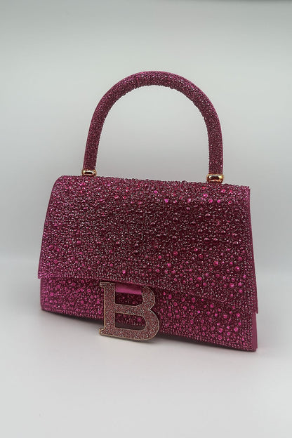 Luxury Rhinestone "B" Alphabet Mini Top Handle Bag - Sparkling Party Purse