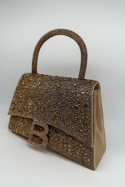 Luxury Rhinestone "B" Alphabet Mini Top Handle Bag - Sparkling Party Purse