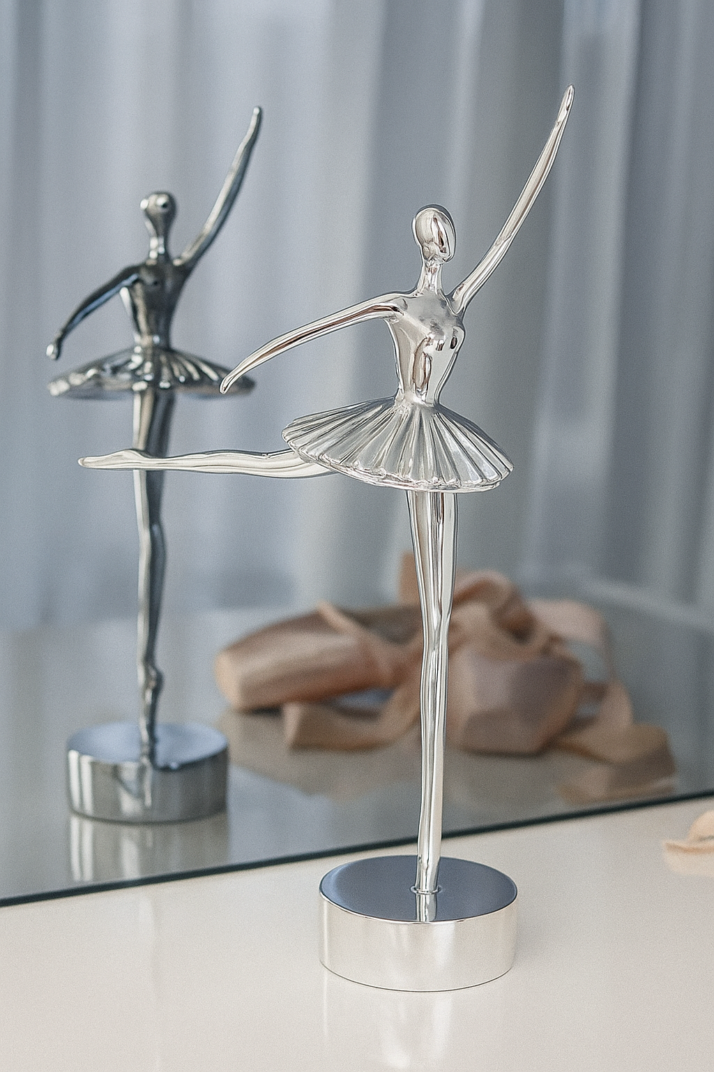 Elegant Ballerina Figurine — Black, Silver & White Dancers