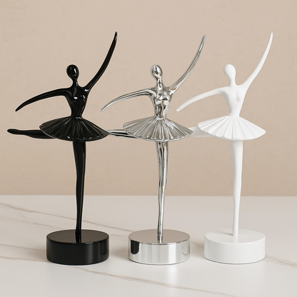 Elegant Ballerina Figurine — Black, Silver & White Dancers