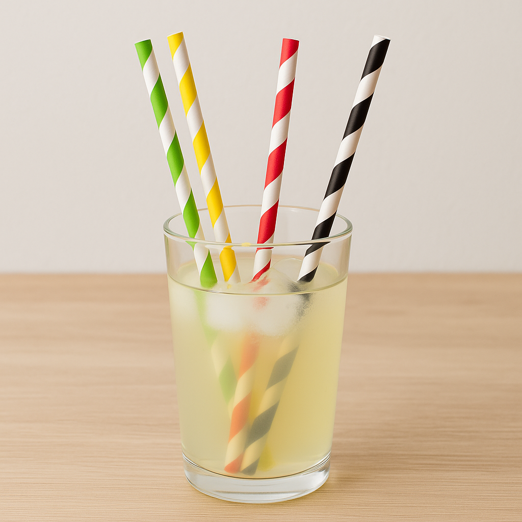 100-Pack Biodegradable Paper stripped Straws - 9"