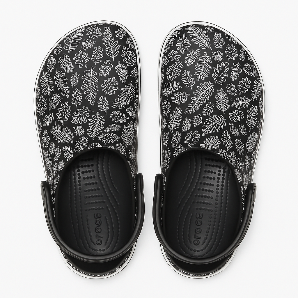 Black Botanical Print Crocs Clog for Adults
