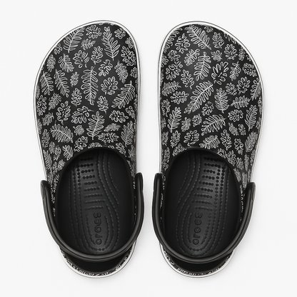 Black Botanical Print Crocs Clog for Adults