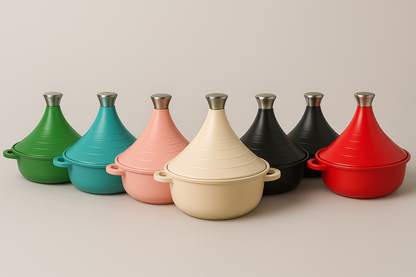 C&E TAJI 28cm Cast Aluminum Tagine Pot with Dual Lids – Heat Retaining Moroccan-Style Cooker