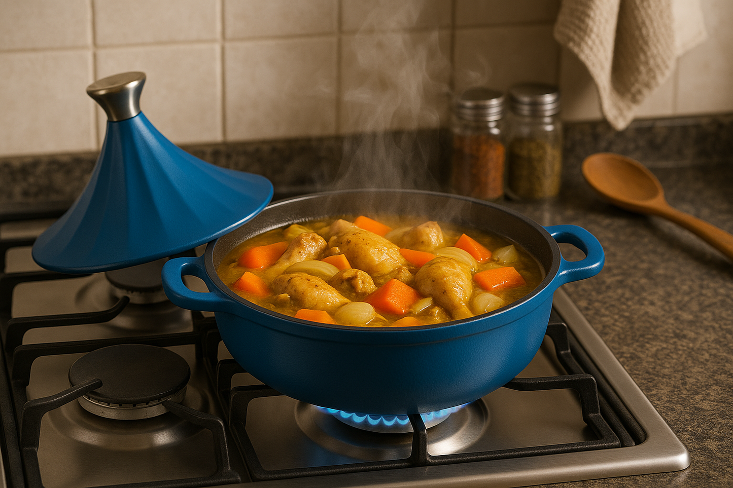 C&E TAJI 28cm Cast Aluminum Tagine Pot with Dual Lids – Heat Retaining Moroccan-Style Cooker