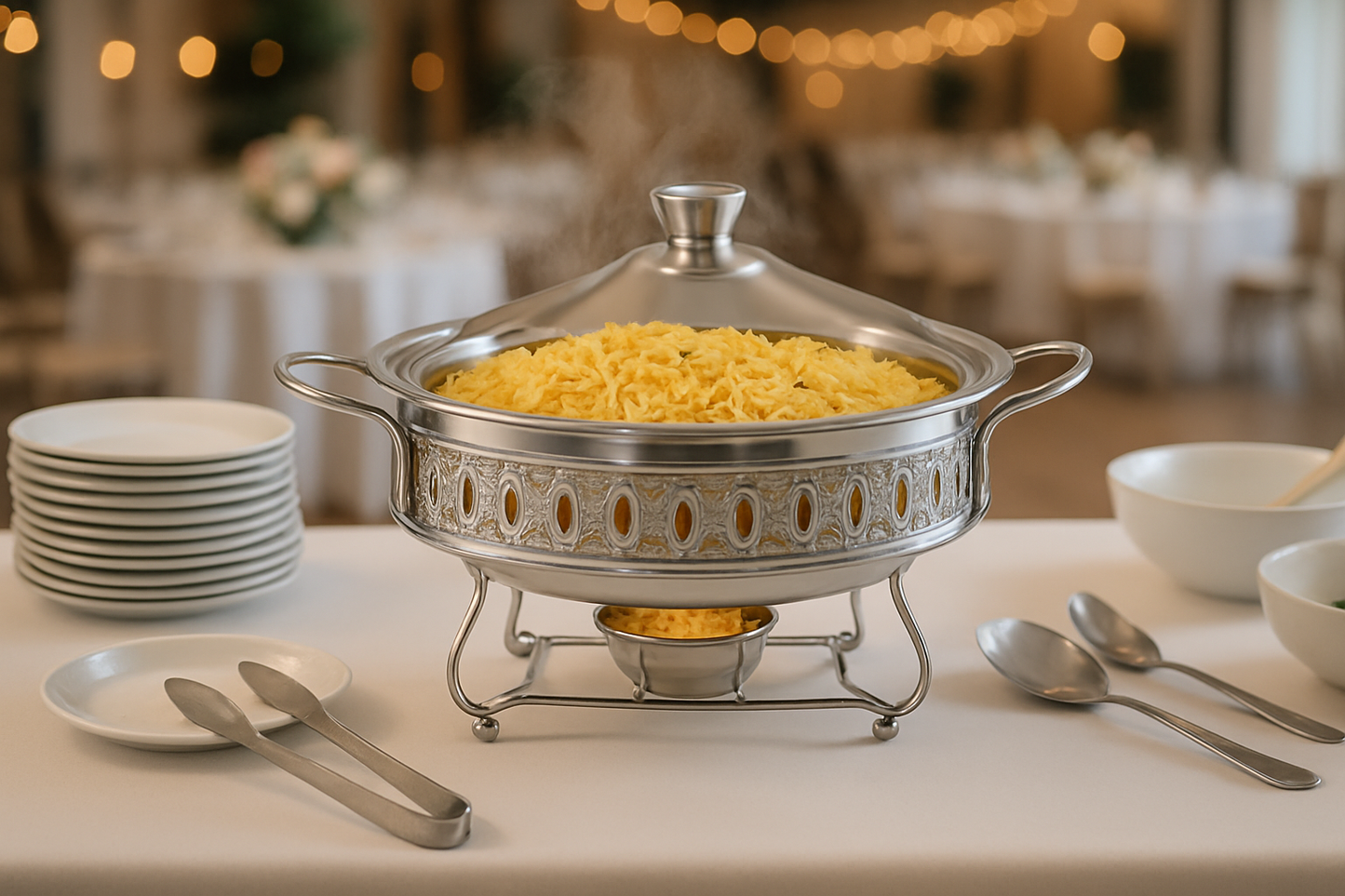 2.0L Glass Chafing Dish with Gold Stand – Stainless Steel Food Warmer with Lid