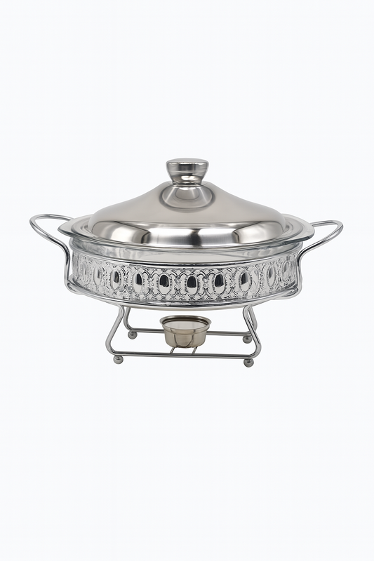 2.0L Glass Chafing Dish with Gold Stand – Stainless Steel Food Warmer with Lid