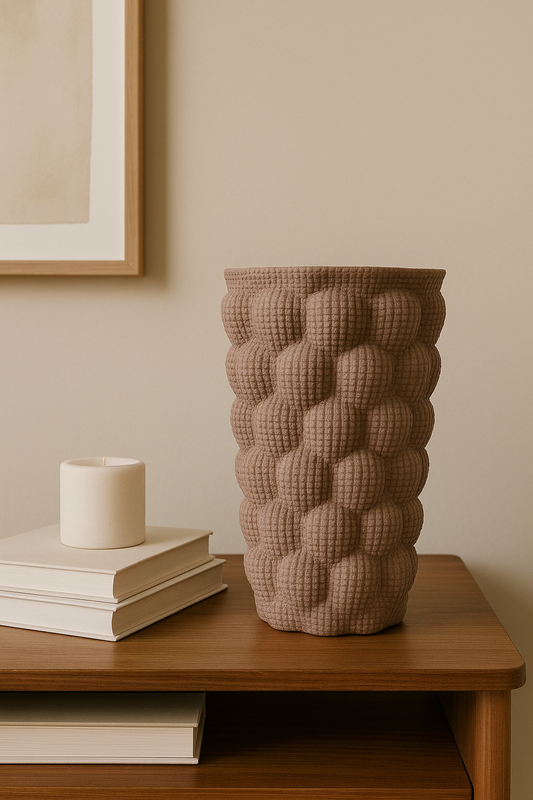 Artisan Clay Vase, 10" Tall – Unique Woven Design