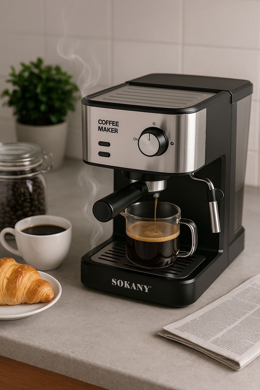 Sokany Stainless Steel Espresso Coffee Maker 1.5L, 850W