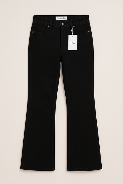 Miss Dior Inspired Black Flared Jeans with Signature Logo Pockets