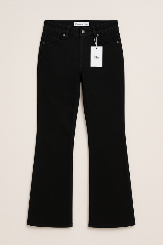 Miss Dior Inspired Black Flared Jeans with Signature Logo Pockets
