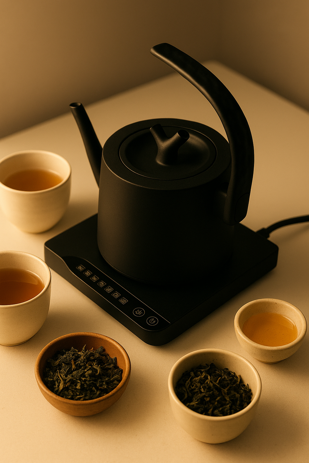 Minimalist Electric Kettle with Base – 1L Matte White & Matte Black