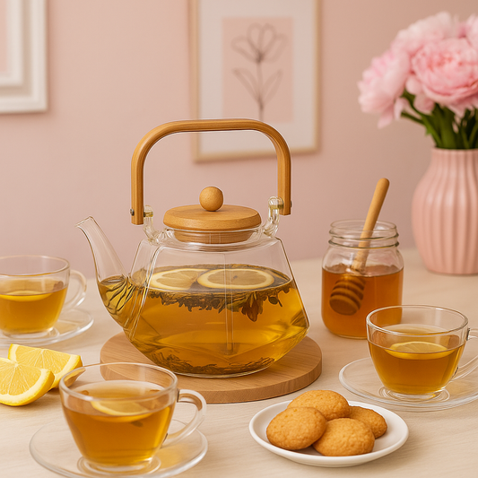 lear Borosilicate Glass Teapot with Bamboo Handle – Heat-Resistant & Handmade