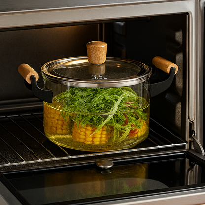 High-Temperature Resistant Glass Pot with Wooden Handle – 3.5L