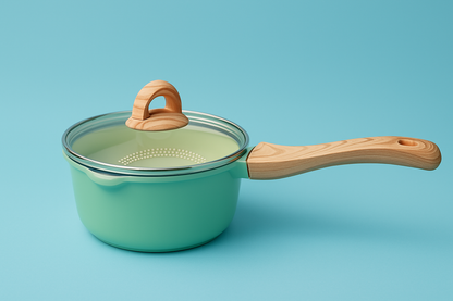 Non-Stick 8" Saucepan with Wooden Handle & Glass Lid – 2.5L Capacity