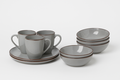 16-Piece Grey Stoneware Dinnerware Set – Plates, Bowls & Mugs