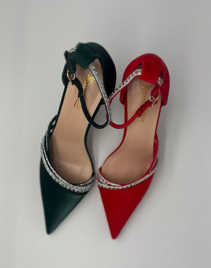 Elegant Rhinestone Strap Pointed-Toe Heels – 7 Stunning Colors