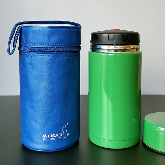 Insulated Stainless Steel Food Jar – 2L Green Thermos with Carry Case