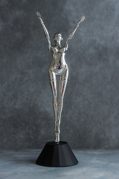 16.5" Chrome Resin Female Figurine with Black Plastic Base – Heavy & Modern Accent