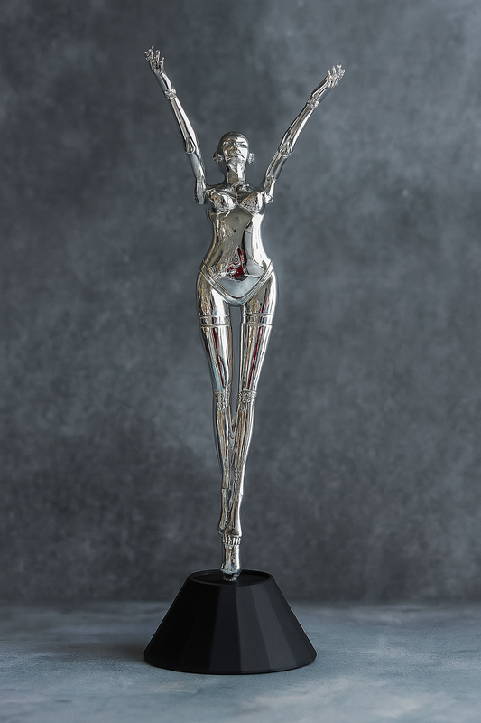 16.5" Chrome Resin Female Figurine with Black Plastic Base – Heavy & Modern Accent