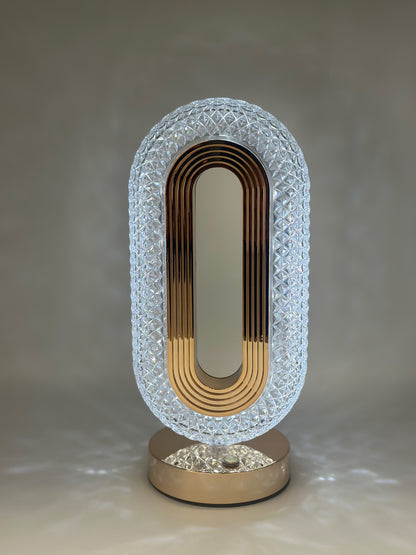 Oval Diamond‑Cut USB Rechargeable Crystal Table Lamp – Gold Accent