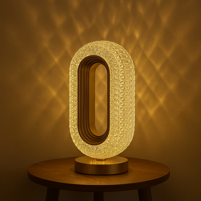 Oval Diamond‑Cut USB Rechargeable Crystal Table Lamp – Gold Accent