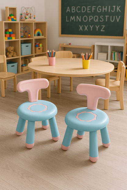 Pastel Paw Kids Chair – 16.4" Toddler Seat with Backrest, Blue & Pink