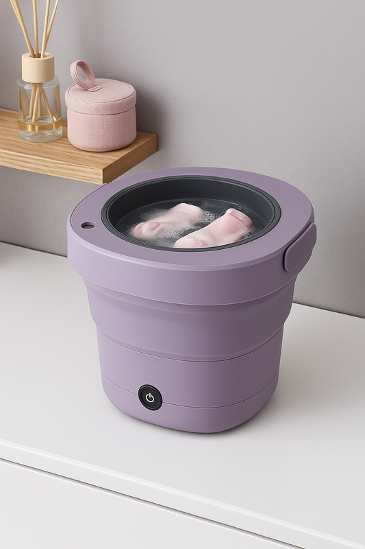 Portable Folding Washing Machine – Compact & Travel-Friendly (Purple)