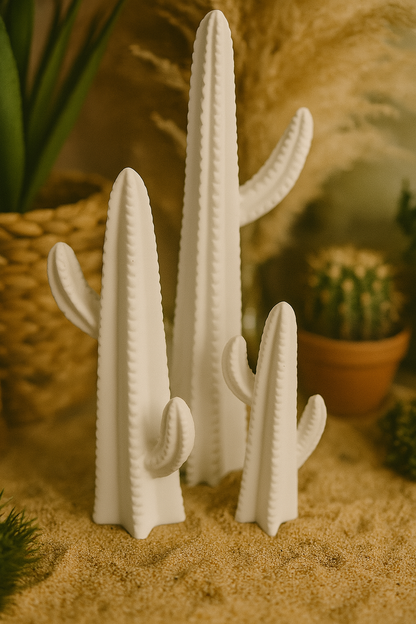 Pottery Clay Cactus Figurines – Decorative Home Accent 13.5", 10.5", 7"
