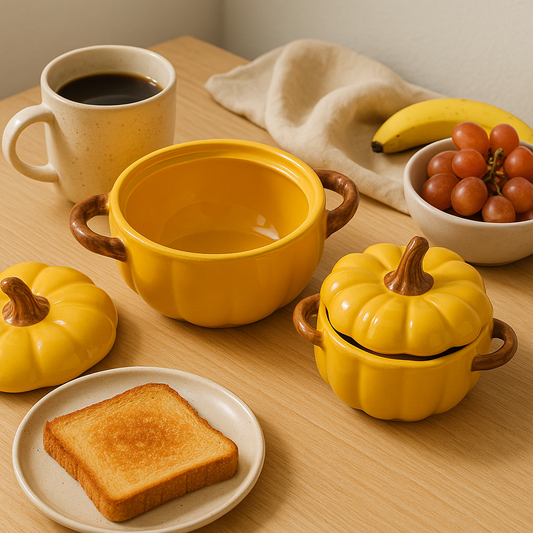 Pumpkin Shaped Ceramic Soup Bowls with Lid for Serving