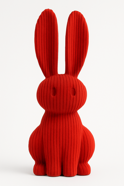 Textured Red Bunny Figurine – 10" Ceramic with Fabric Finish