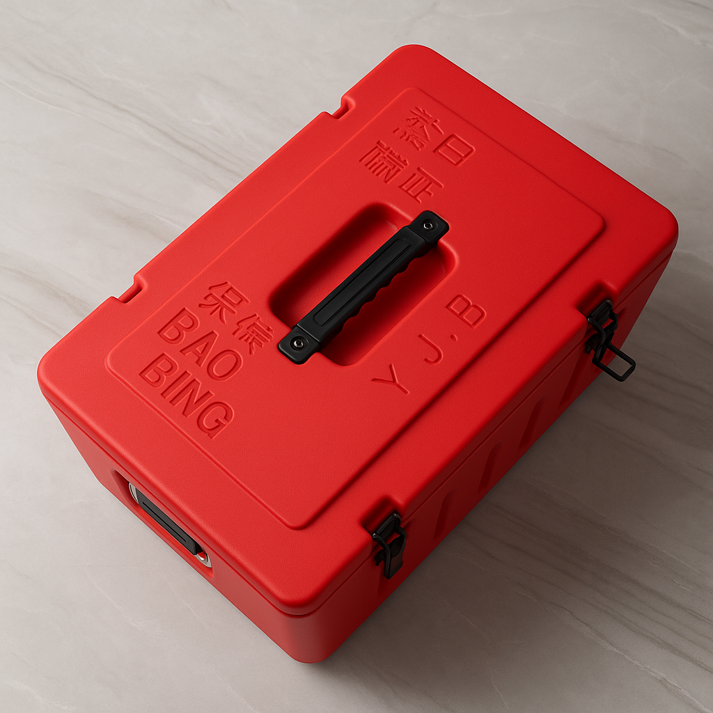 Triple Compartment Insulated Food Warmer – 21.5" Red Thermal Carrier with Stainless Steel Pans