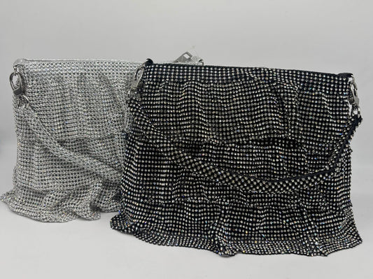 Luxury Rhinestone Ruffle Handbags – Gold, Black & Silver