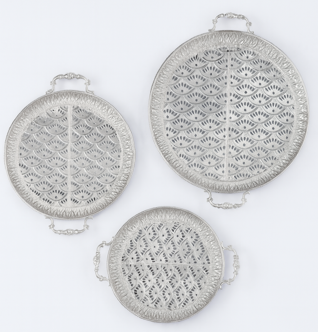Textured Silver Trays – 13", 15.5", 17"