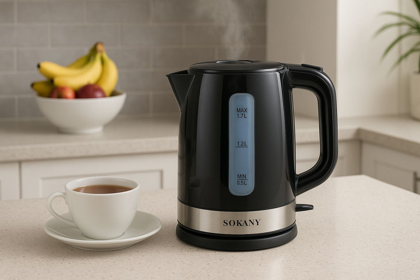 Sokany Electric Kettle 1.7L with Auto Shut-Off, 360° Swivel Base – 2200W High Power