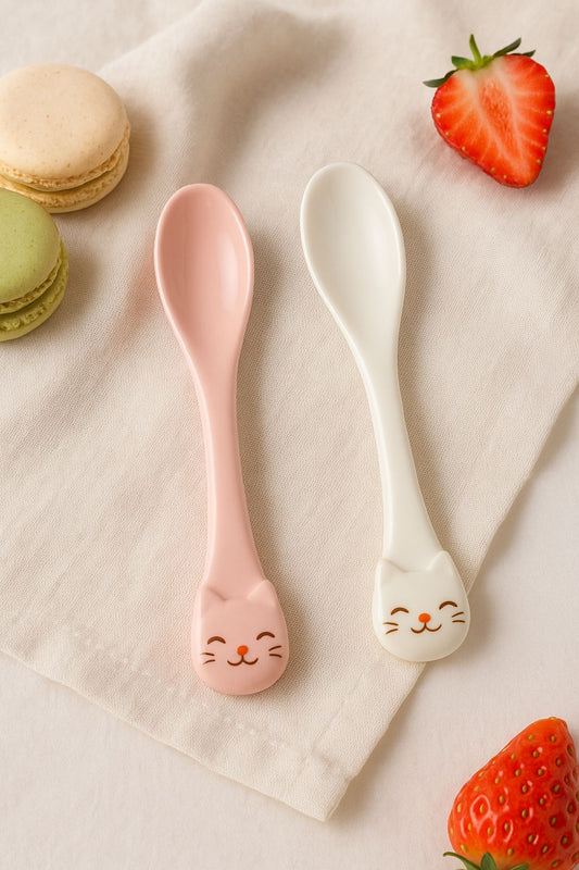 Cute Cat Plastic Kids  Spoons – Pink & White, =