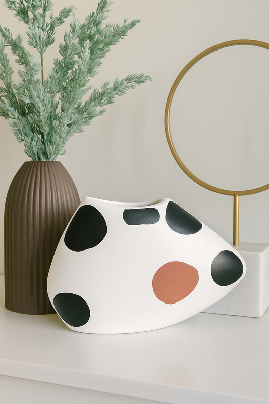 Handmade Pottery Clay Vase with Black and Terracotta Spots – Modern Decorative Accent