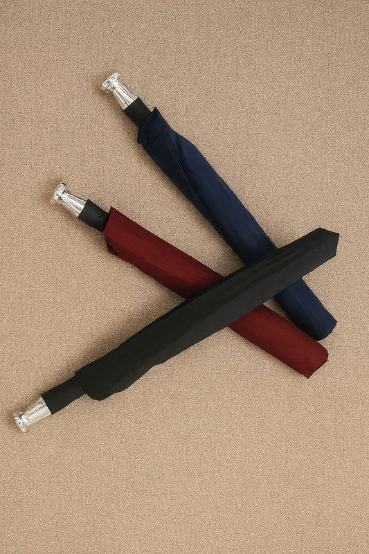 Elegant Windproof Umbrella with Metallic Look Handle – Classic Colors