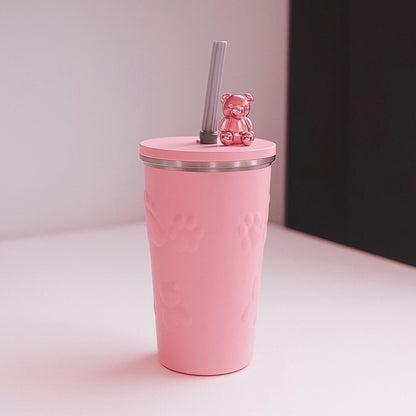 Cute Teddy Bear Insulated Tumbler with Lid – 500ml