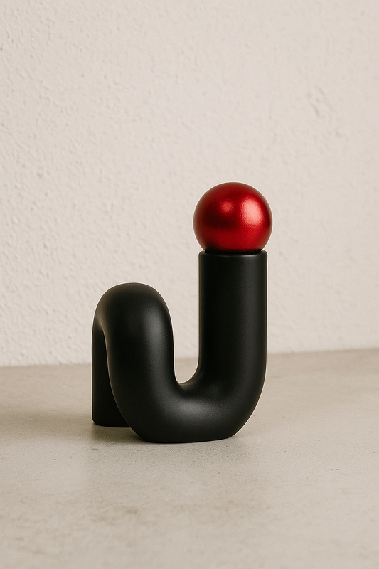 Modern U‑Shaped Chrome‑Top Plastic Vase – 6″ x 6″  with Red Metallic Ball Accent