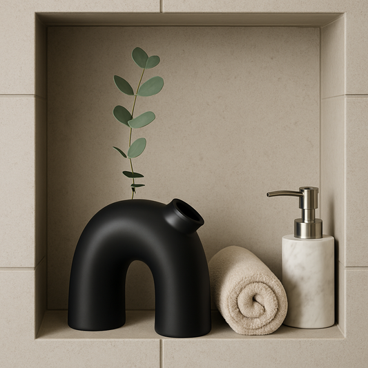 Modern Arch Resin Vase – Matte Black, 6" Tall