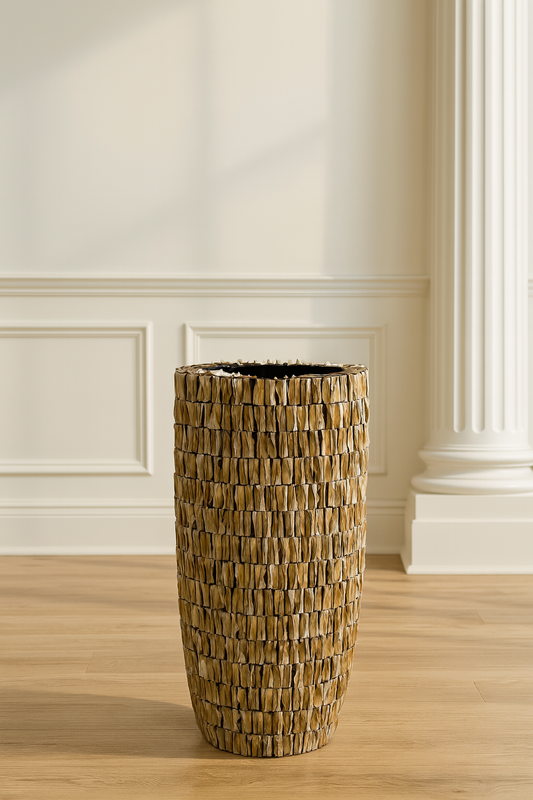 Tall Pottery Clay Vase with Handcrafted Resin Art – Natural Textured Finish