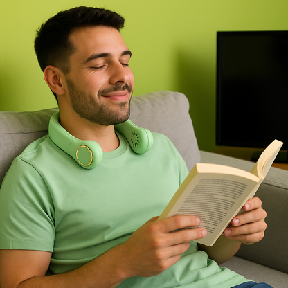 Rechargeable Quad-Core Neck Fan – 4-Speed Wearable Cooling for Travel, Gym, Outdoor